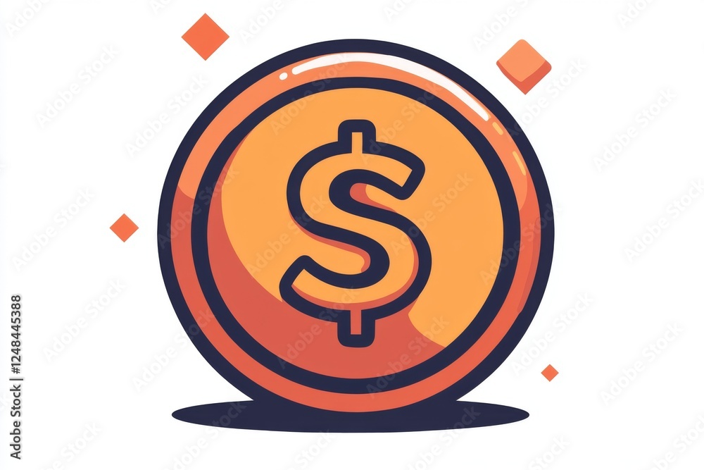 Orange coin with bold dollar sign and shadow Orange coin with bold dollar sign and shadow