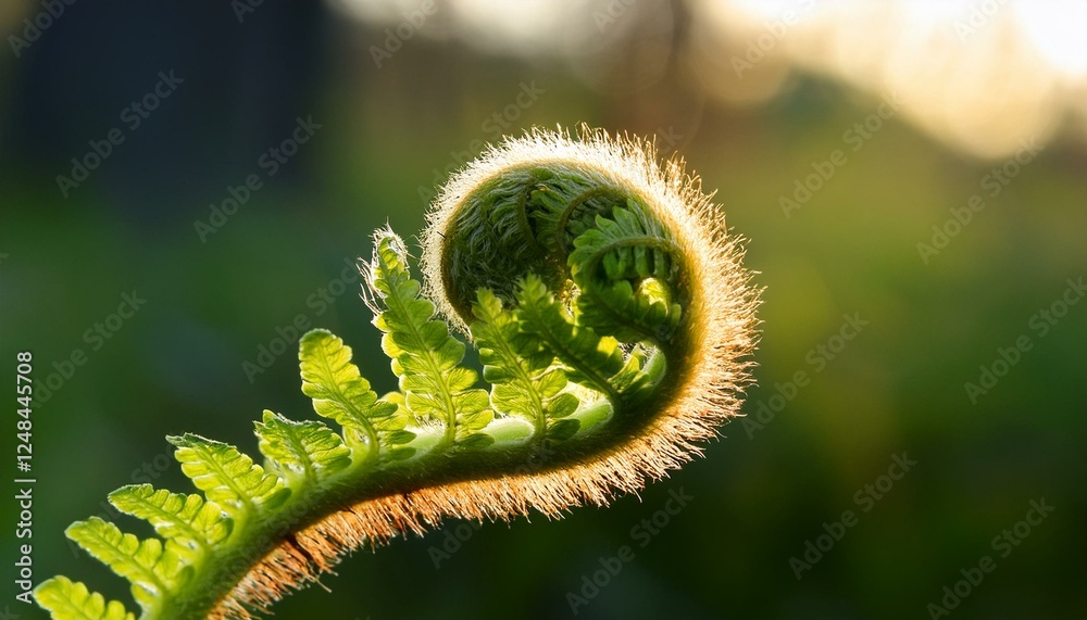 A tiny fern leaf unfurling, its fresh green spirals glowing softly in the warm sunlight, capturing the delicate beauty of nature’s growth. A tiny fern leaf unfurling, its fresh green spirals glowing softly in the warm sunlight, capturing the delicate beauty of nature’s growth.