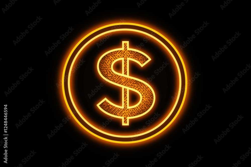 Obraz premium Glowing dollar sign in neon orange and black