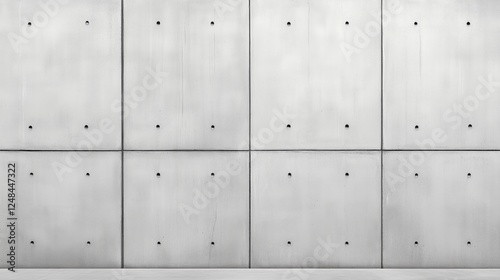 Modern concrete wall with uniform patterns and distinct holes in an urban environment
