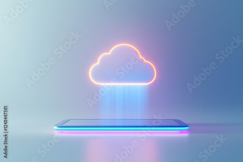 Futuristic glowing cloud icon photo