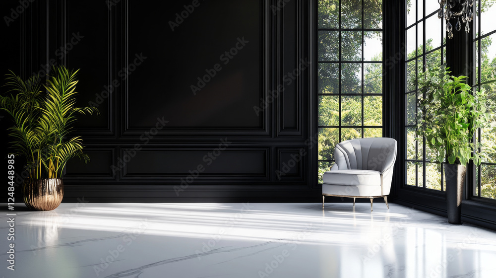Fototapeta premium dark wall white floor modern studio background 3d render illustration