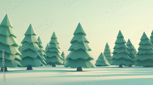 Wallpaper Mural Low Poly Winter Forest Scene: Serene Minimalist Evergreen Treescape Torontodigital.ca