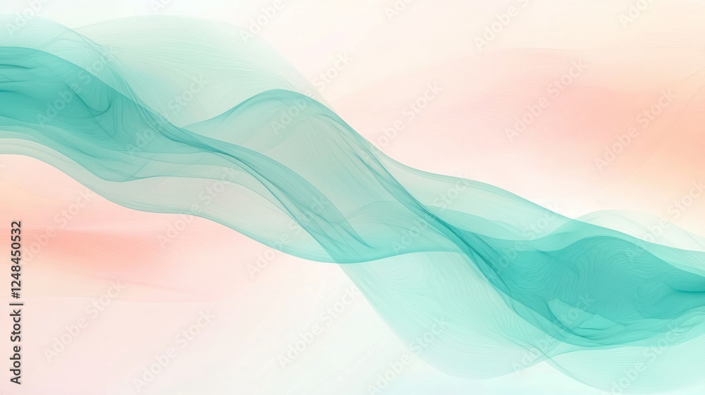 Fototapeta premium Abstract Teal Wave on Peach Background: Serene Digital Art