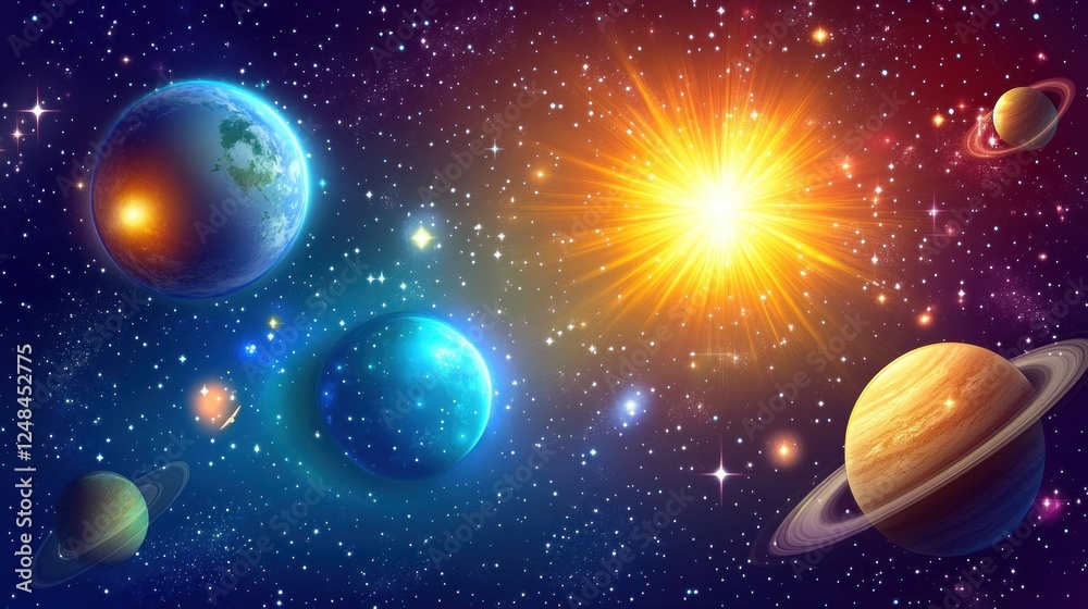 Celestial Bodies Radiate In Vivid Cosmic Display Celestial Bodies Radiate In Vivid Cosmic Display