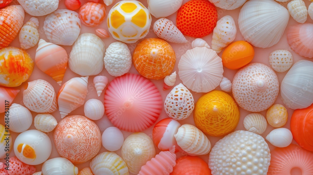Fototapeta premium Colorful collection of seashells showcasing intricate patterns and textures gathered from a sunny beach
