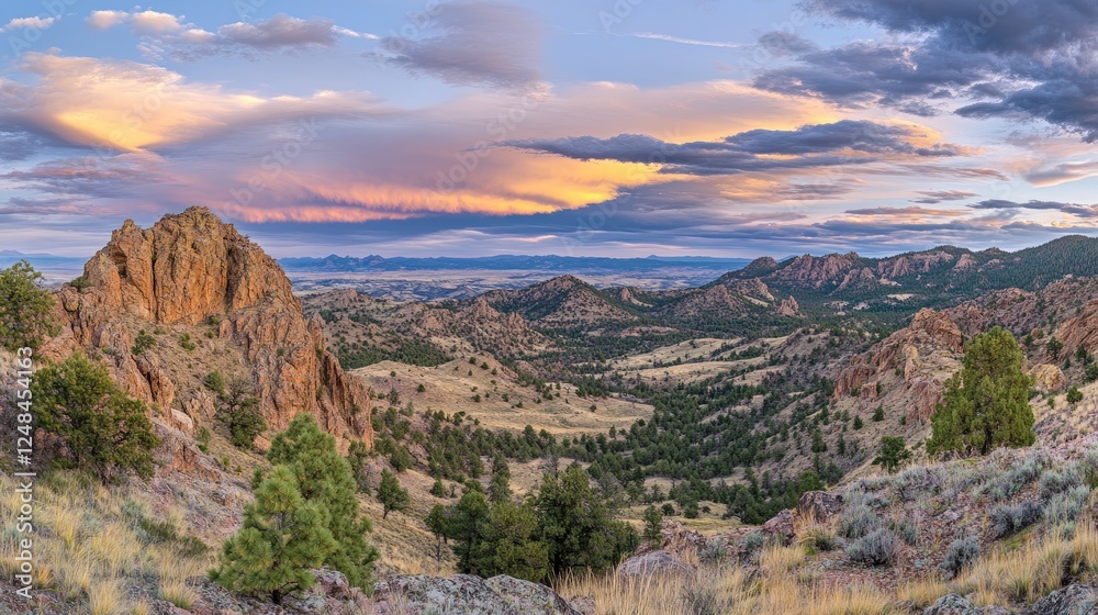 Majestic Mountain Valley Sunset Landscape Panorama Majestic Mountain Valley Sunset Landscape Panorama