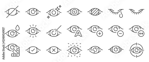 Eyes icon set. It included ophthalmology, vision, eyesight, optical, and more icons. Editable Vector Stroke.