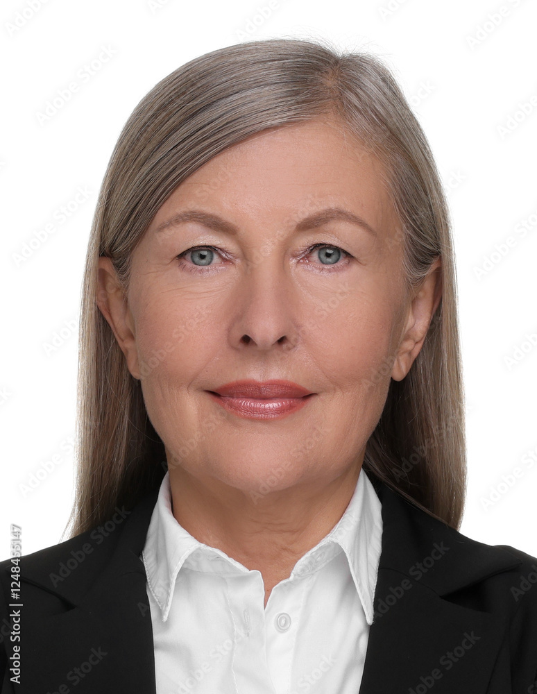 Passport photo. Portrait of woman on white background Passport photo. Portrait of woman on white background