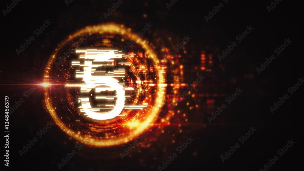 Futuristic countdown timer animation from 10 to 0 seconds for video and film projects, featuring sleek digital effects, dynamic transitions, and high-tech visual elements