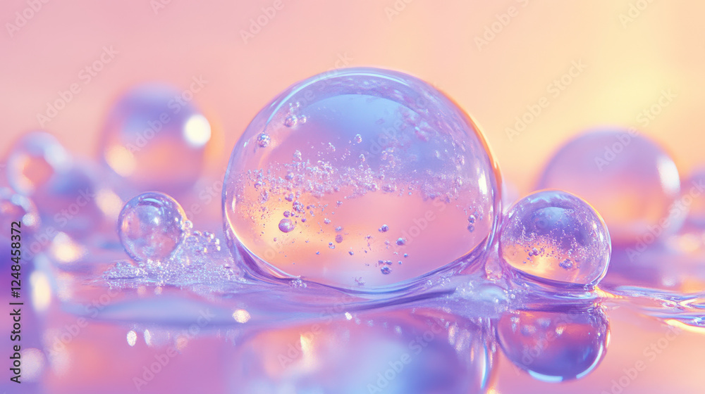 Colorful light shining on the water droplets in the pond