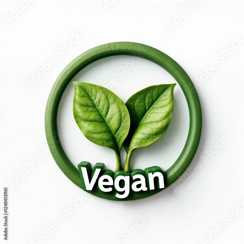 3D Vegan Logo Design with Green Leaves and Circular Frame
