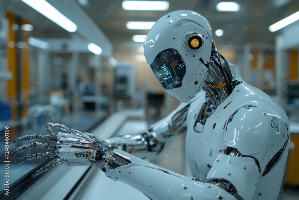 Fototapeta premium Robot conducting scientific research in a futuristic laboratory