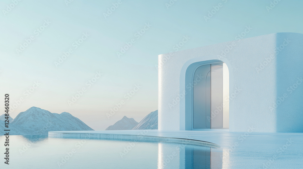 Fototapeta premium Abstract white futuristic architecture building door 3d render illustration