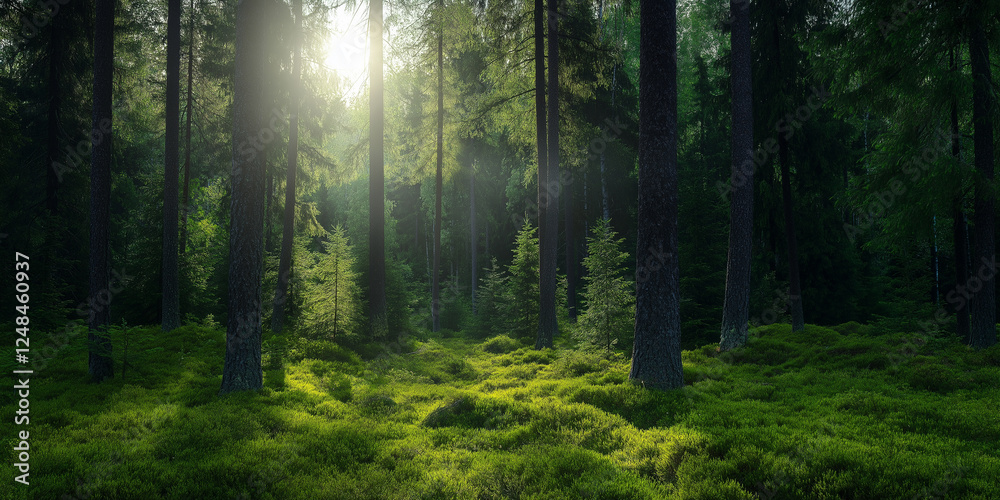 Fototapeta premium A forest with trees and grass