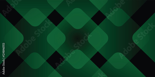 Dark green abstract background with gold lines and shadow. Geometric shape overlap layers. Transparent squares.