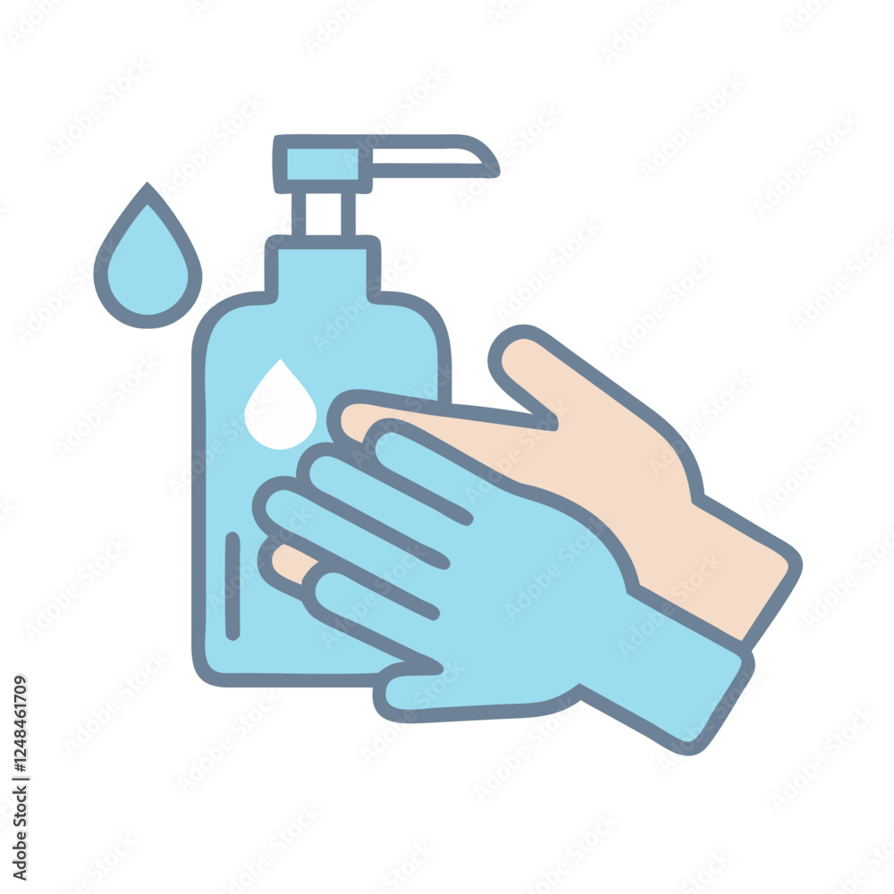 Hand Wash Icon with hands applying soap from a dispenser Hand Wash Icon with hands applying soap from a dispenser