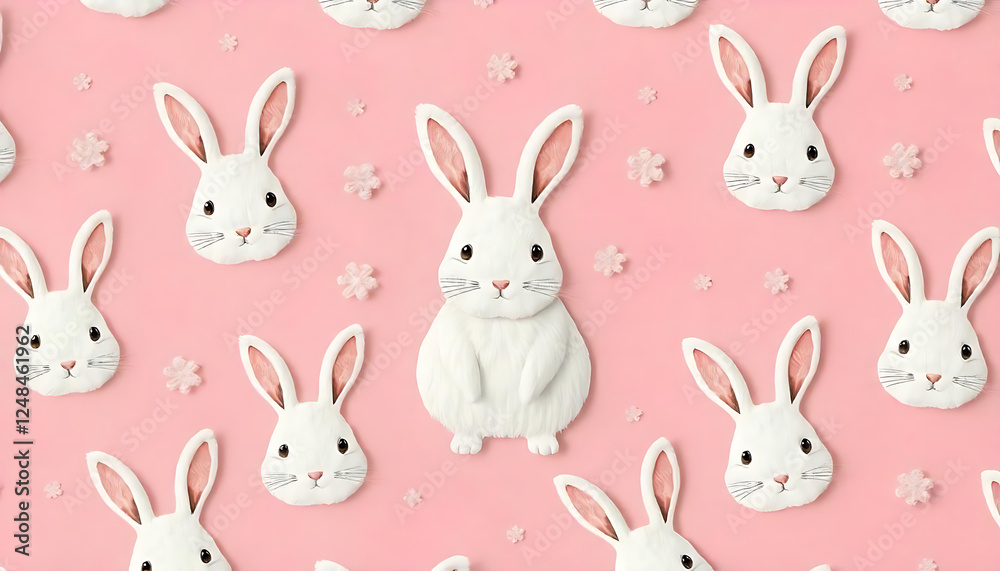 easter theme, a pattern of white rabbits on a pink background, wrapping paper, wallpaper, Easter Bunny with eggs, Easter celebration concept, Happy Easter 2025, created with generative ai