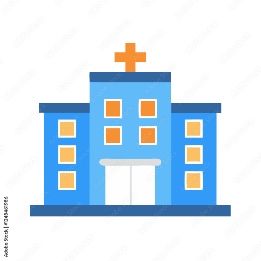 Hospital Building Icon in blue color design with cross Hospital Building Icon in blue color design with cross