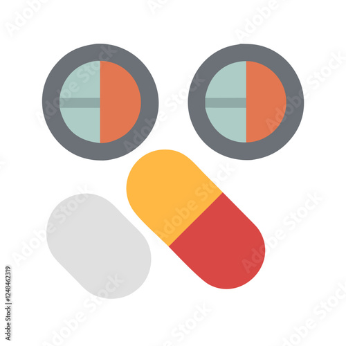 Pills Icon with colorful capsules and pills on white background
