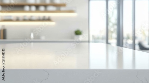 Empty tabletop counter interior in a clean and bright kitchen background