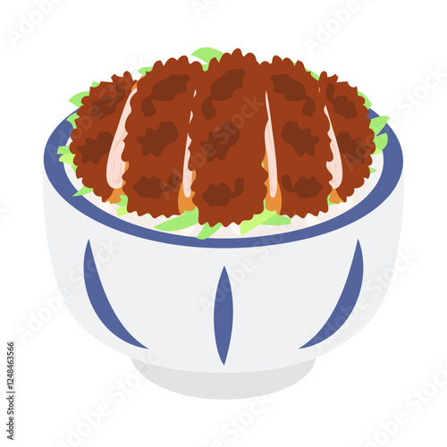 ソースカツ丼。フラットなベクターイラスト。
Sauce pork cutlet bowl. Flat vector illustration.