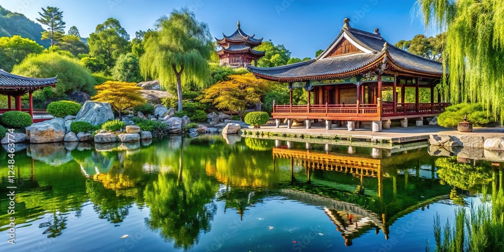 Picturesque Zen Temple Amidst Serene Chinese Gardens in Huntington Botanical Gardens, Pasadena Picturesque Zen Temple Amidst Serene Chinese Gardens in Huntington Botanical Gardens, Pasadena