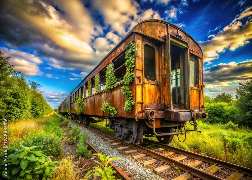 Rusting rail car, forgotten tracks, fate's silent promise. Rusting rail car, forgotten tracks, fate's silent promise.
