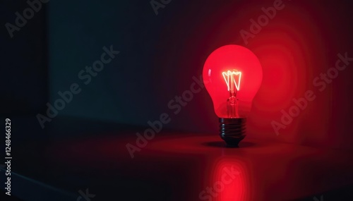 Glow of the red light bulb in a dark environment, illumination, radiance, warmglow photo
