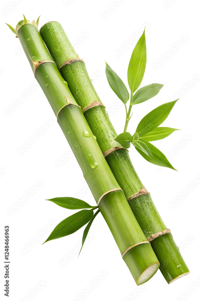 Fototapeta premium Fresh Green Bamboo Stalks with Leaves no background