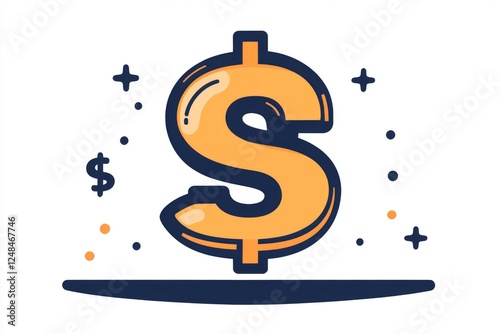 Orange dollar sign icon surrounded by small decorative stars photo