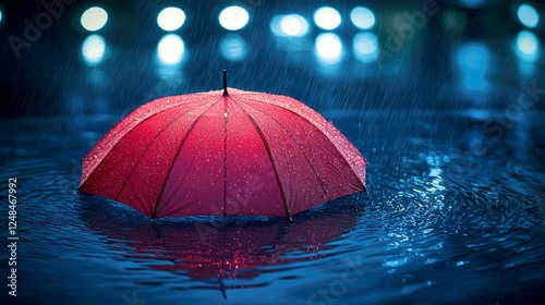 Wallpaper Mural Red Umbrella in the Rain at Night: A Cityscape of Solitude and Mystery Torontodigital.ca