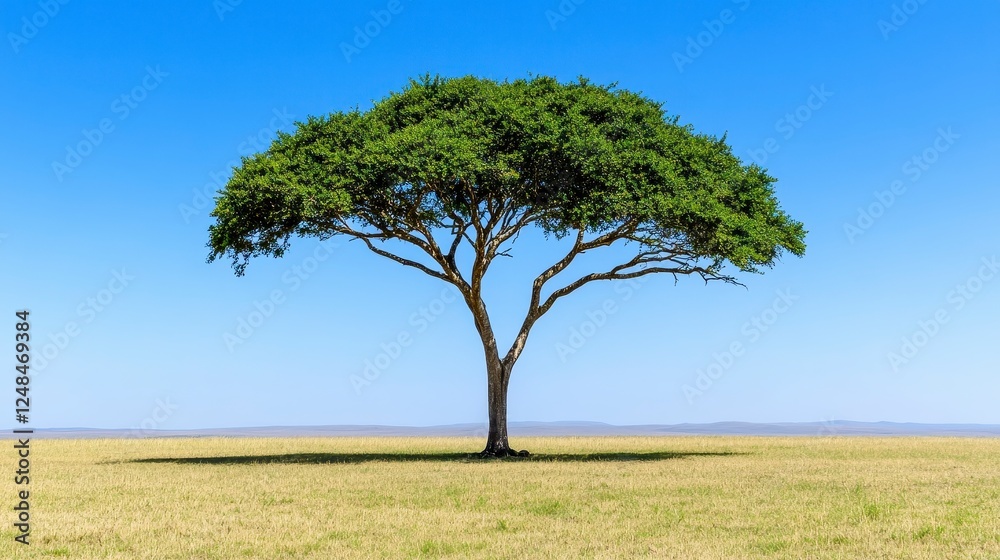Majestic Tree in Open Field Under a Clear Blue Sky Majestic Tree in Open Field Under a Clear Blue Sky
