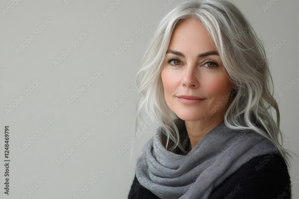 Fototapeta premium Confident mature woman with gray hair smiling