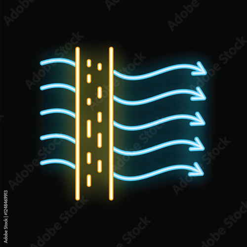 Neon icon illustrating the concept of breathable fabric allowing airflow