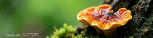 Unique oysterling crepidotus variabilis fungi on tree trunk, macro, detail photo