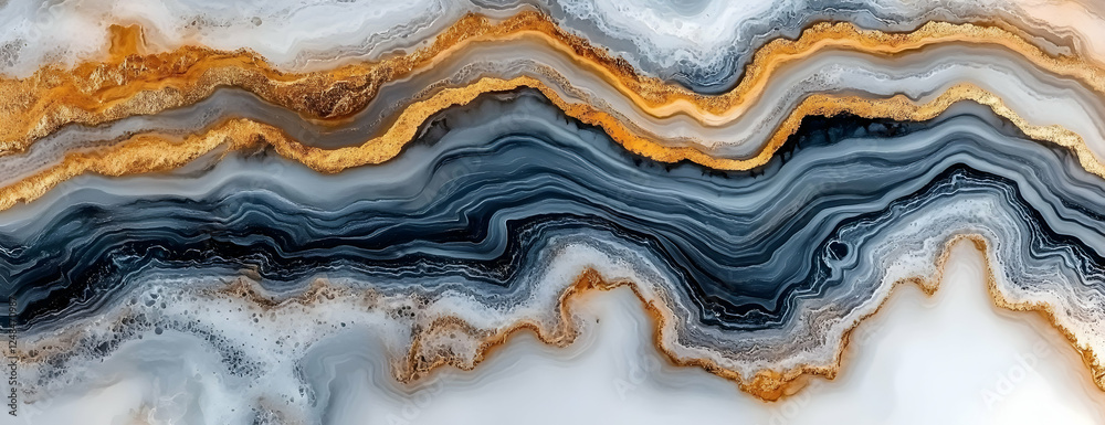 Fototapeta premium Agate stone texture, gold veins, white background, design print
