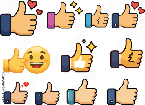 Thumbs up, thumbs up emoji, thumbs up meme and thumbs up gif hand gestures fingers like with image and Vector set of hand gesture icons for business communication design