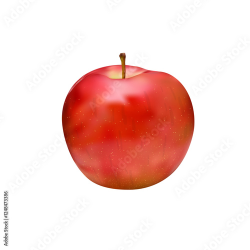 Realistic digital illustration of a fresh apple with a stem, isolated on a white background