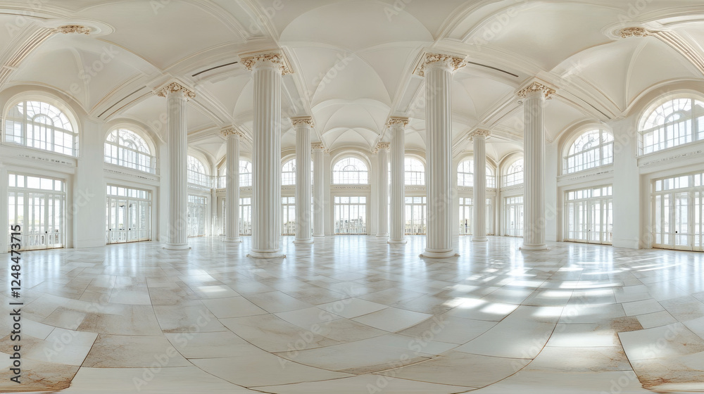 Naklejka premium Abstract Photo of a White Room With Columns 360 panorama vr environment map. 3D Illustration