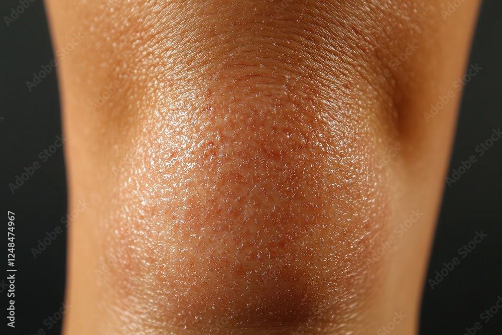 Fototapeta premium Close-up of a dry and rough knee, textured skin reflecting dehydration, lack of moisture, skincare concern, health awareness, and personal care needs in daily hygiene.