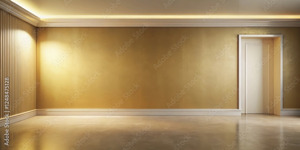 Fototapeta premium Elegant Room Interior Design with Golden Wall, White Door, and Polished Floor