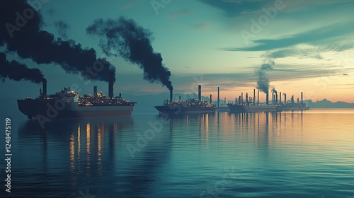 Wallpaper Mural Industrial Ships and Factories Emit Dark Smoke at Sunset Torontodigital.ca