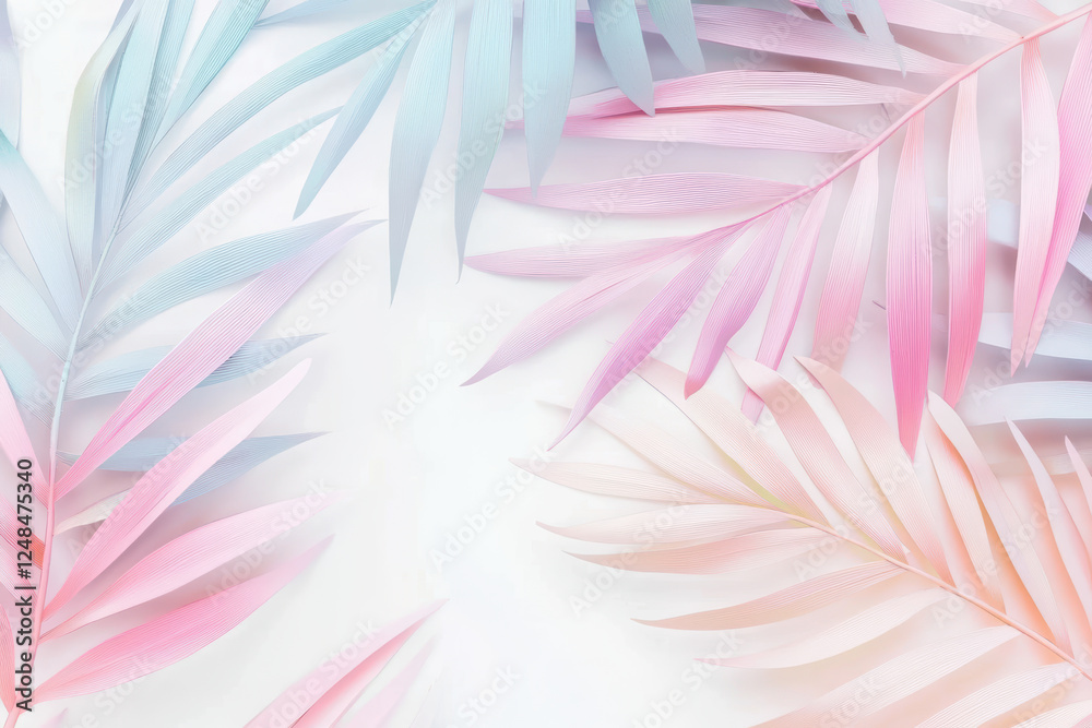Obraz premium Pastel Palm Leaves on Soft Background Gentle Tropical Aesthetic
