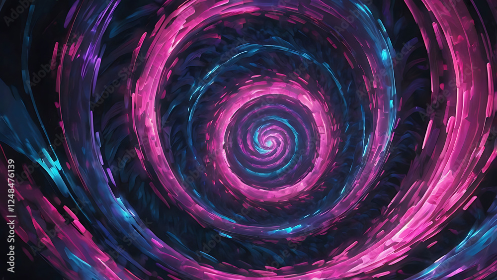 Obraz premium Bright neon light spirals in shades of blue and magenta, forming an abstract motion art piece. Symbolizes vivid imagination and energetic aesthetics