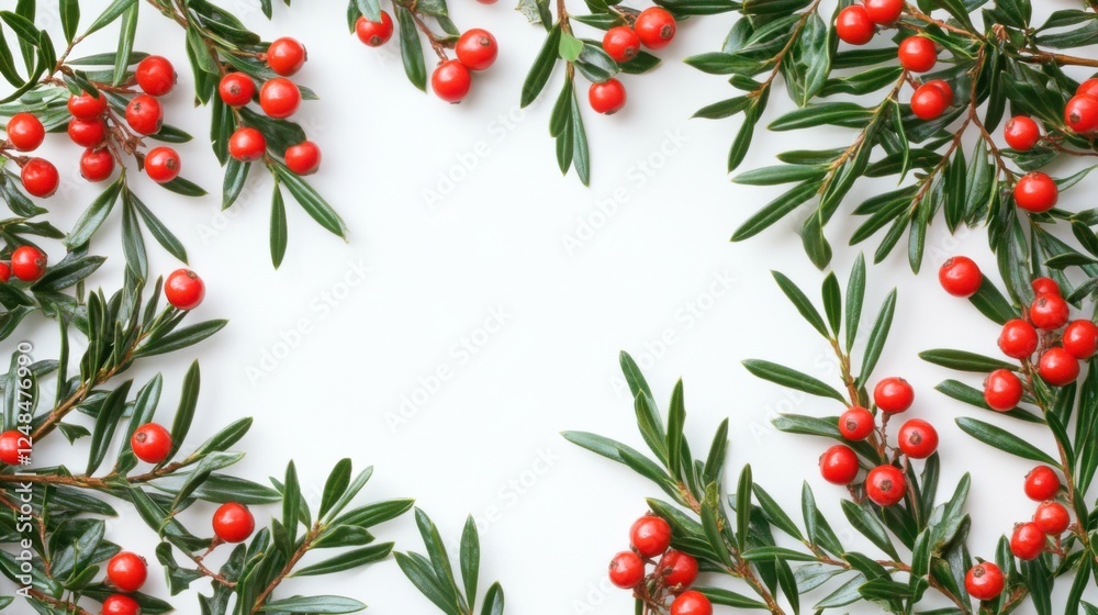 Fototapeta premium christmas holly berry border frame