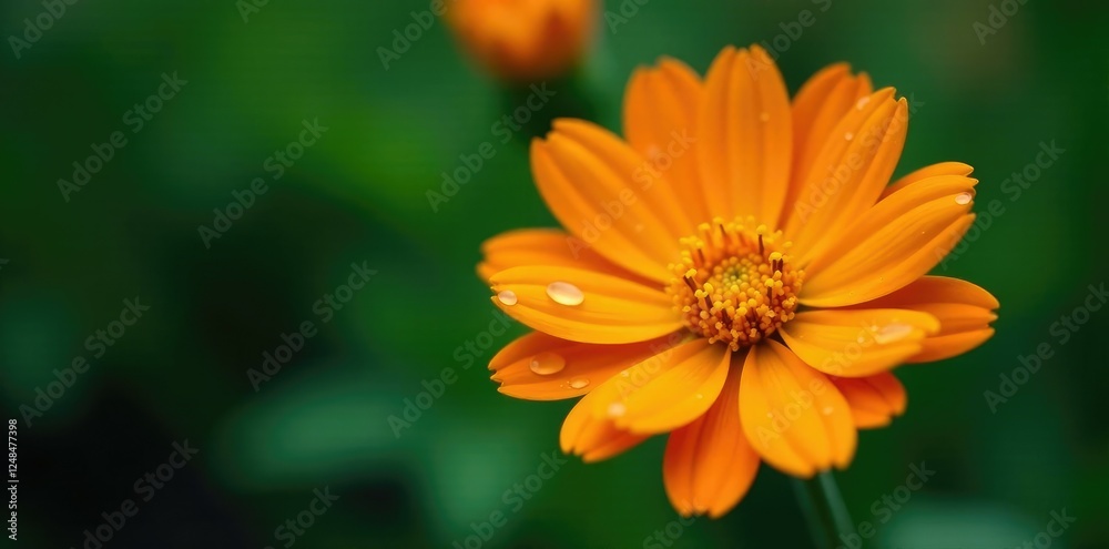 Orange flower with droplets of water on petals, water, green, floral Orange flower with droplets of water on petals, water, green, floral