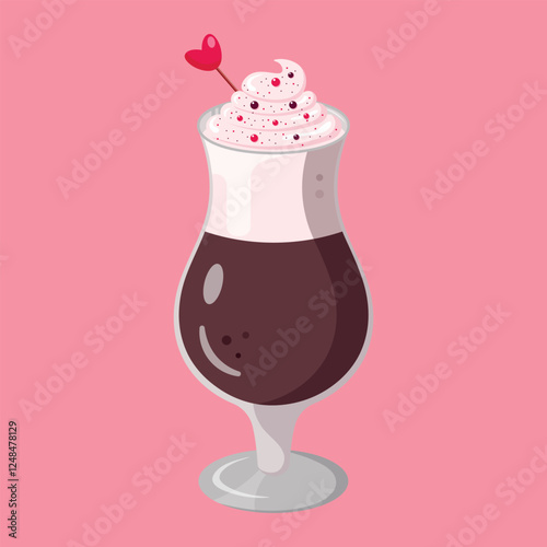 Glass of coffee. Latte icon. Isolated glass of coffee. Flat illustration. Design for cafes, coffeeshops, posters, banners, cards, 
advertisement. Valentines day design. Vector illustration.