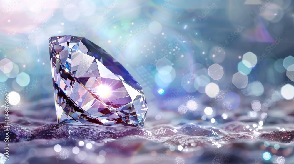 Sparkling Diamond on Ocean Shore, Glimmering Water Sparkling Diamond on Ocean Shore, Glimmering Water