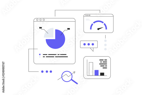 Financial data analysis, analytics concept. Analysis, graphs, charts, business dashboard, report. Flat Cartoon Vector Illustration, icon. Stylish abstract